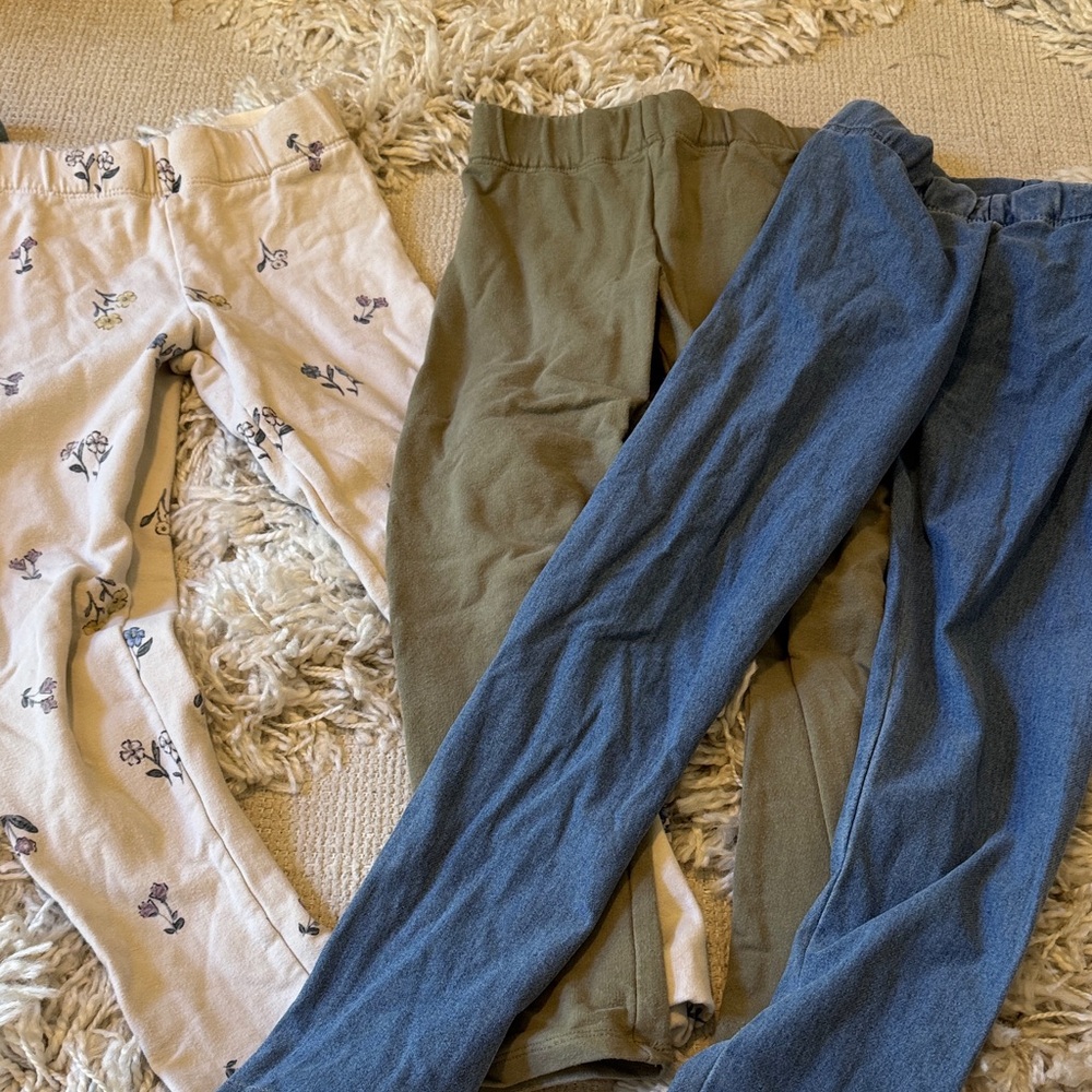H&M Kids Leggings Trio - Floral Beige, Olive, and Denim Blue